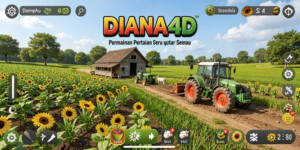Screenshot gameplay DIANA4D menampilkan suasana pertanian yang cerah dan interaktif.