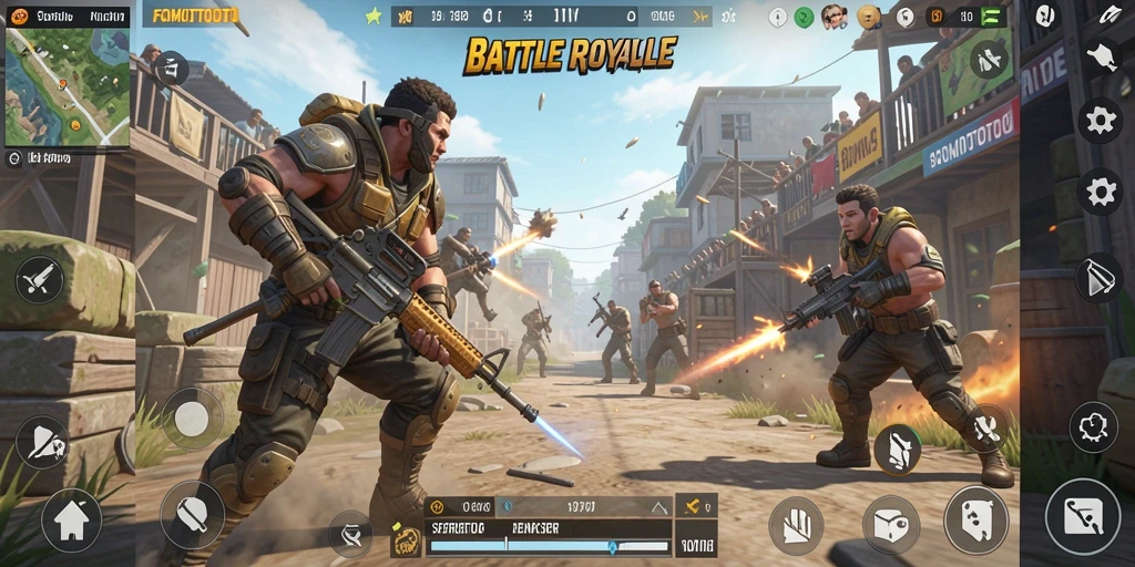 Tampilan gameplay FOMOTOTO yang menegangkan dengan aksi Battle Royale.