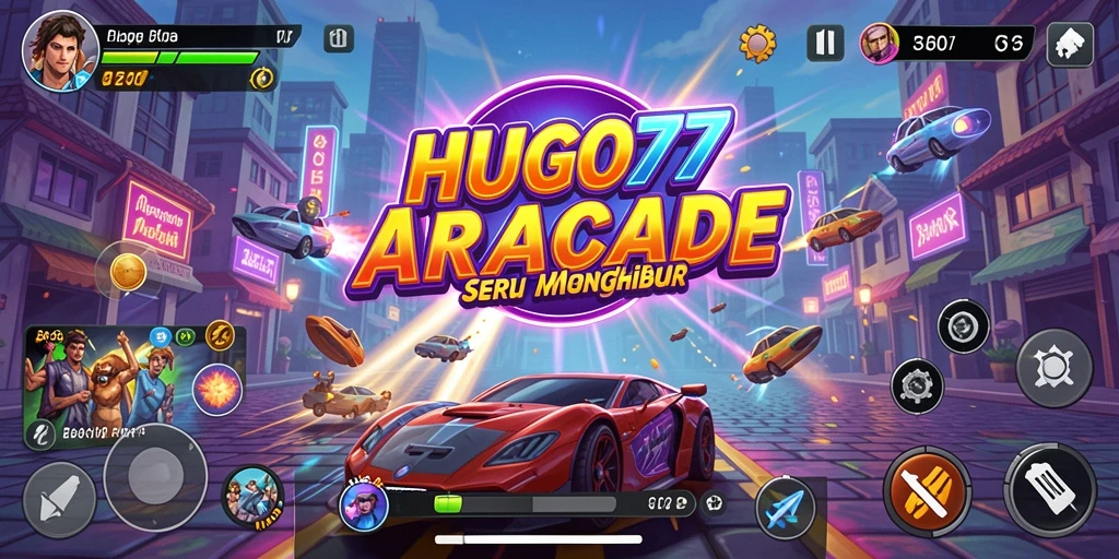 Screenshot utama HUGO77 menampilkan gameplay seru permainan Arcade.