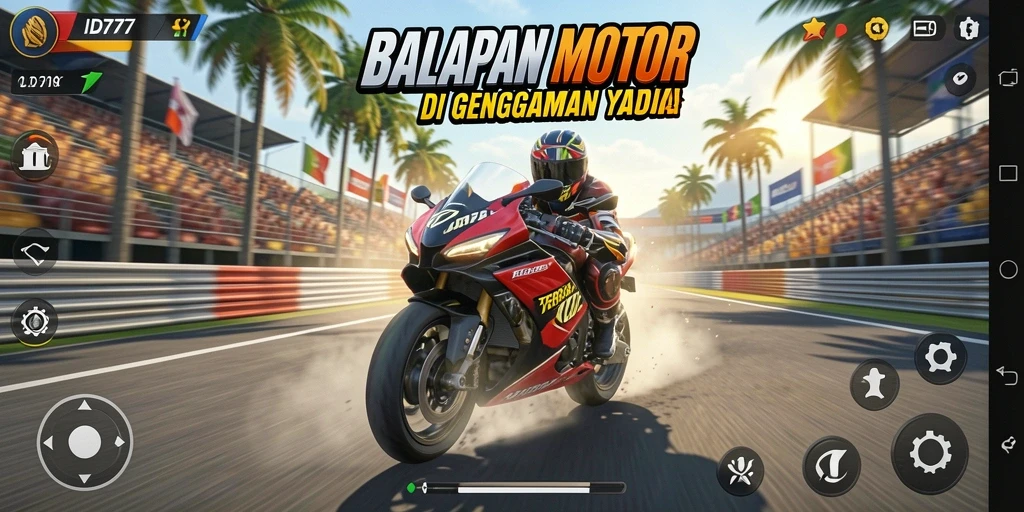 Tampilan gameplay seru balapan motor di ID777.