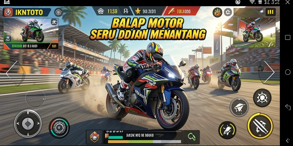Gameplay seru balap motor di IKNTOTO menunjukkan aksi menegangkan.