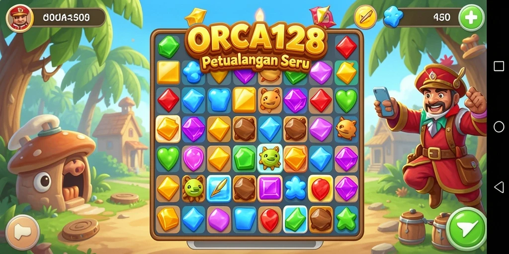 Tampilan gameplay Match-3 yang seru dan menantang di ORCA128.