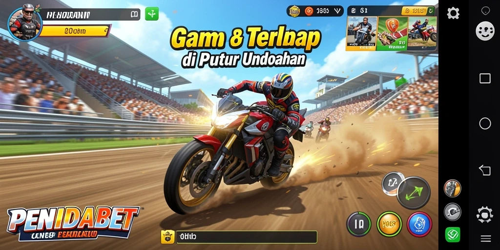 Tampilan gameplay PENIDABET dengan mobil balap di trek menantang.