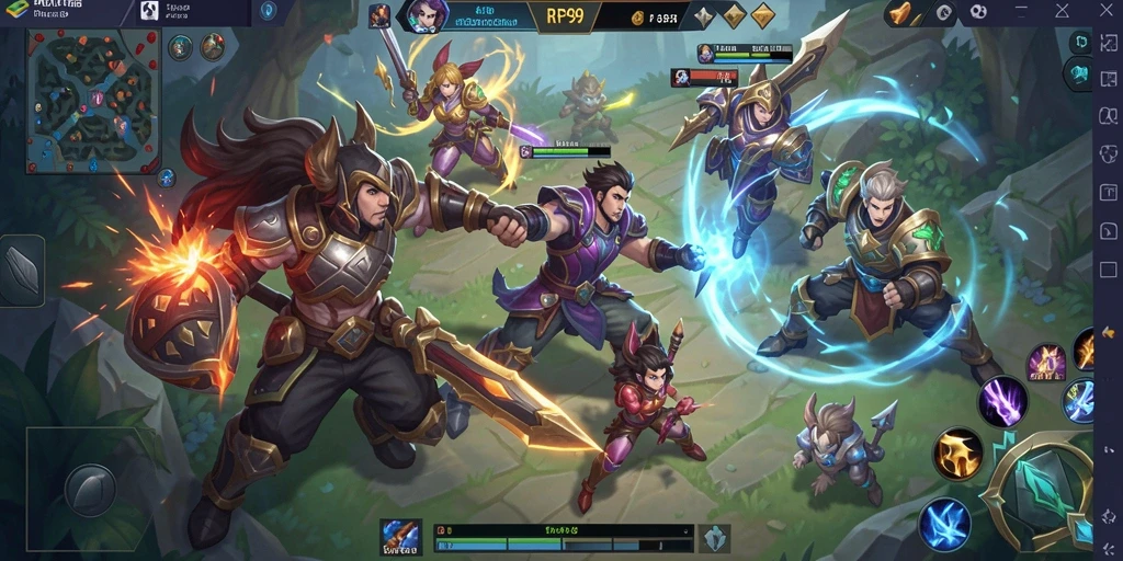 Gameplay MOBA yang seru dan penuh aksi di RP99.