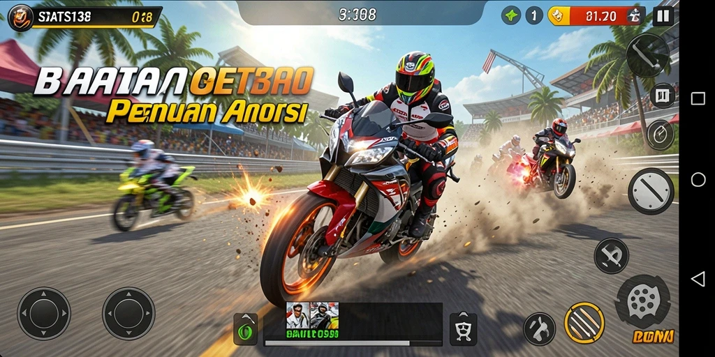 Gameplay seru dalam balapan motor yang mendebarkan.