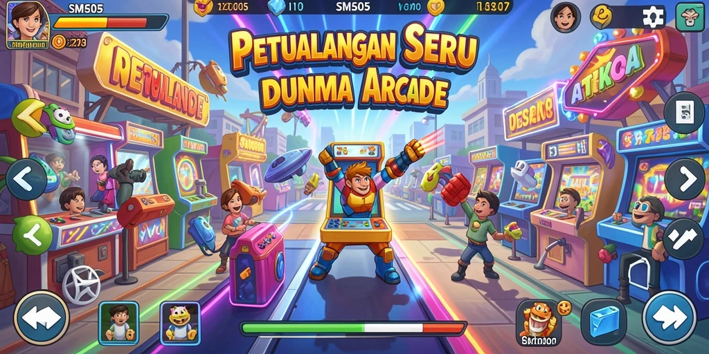 Tangkapan layar gameplay SM605 yang menampilkan aksi mendebarkan dalam dunia Arcade.