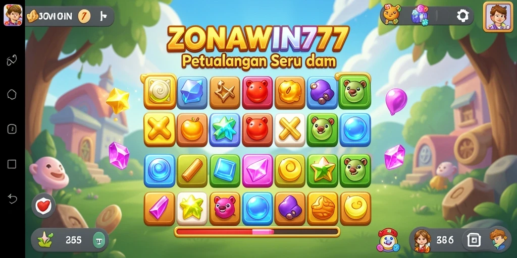 Tampilan seru gameplay ZONAWIN777 saat mencocokkan permata.